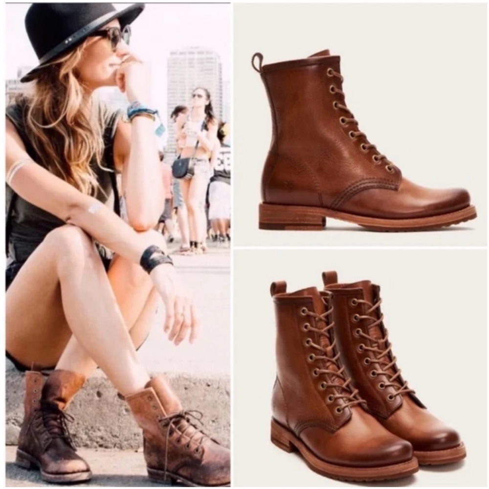 Frye Veronica Combat Boots size 7M Whisky Brown